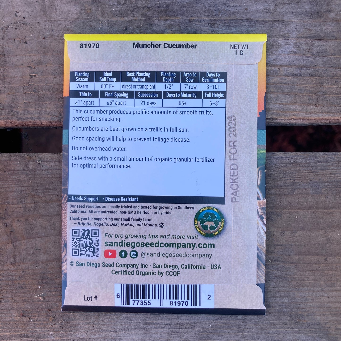 Cucumber, Muncher - Organic - San Diego Seed Company