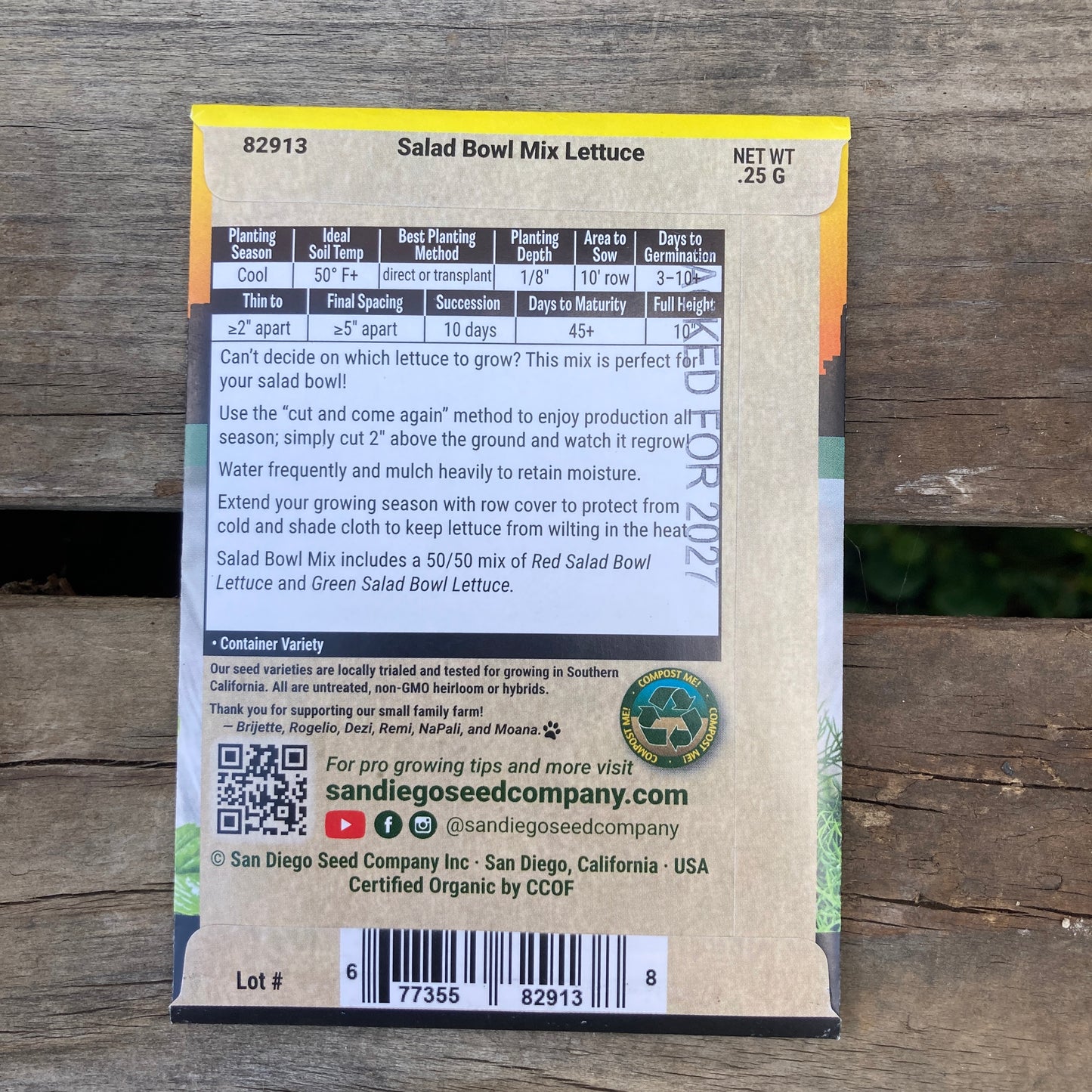 Lettuce, Salad Bowl Mix - Organic - San Diego Seed Company