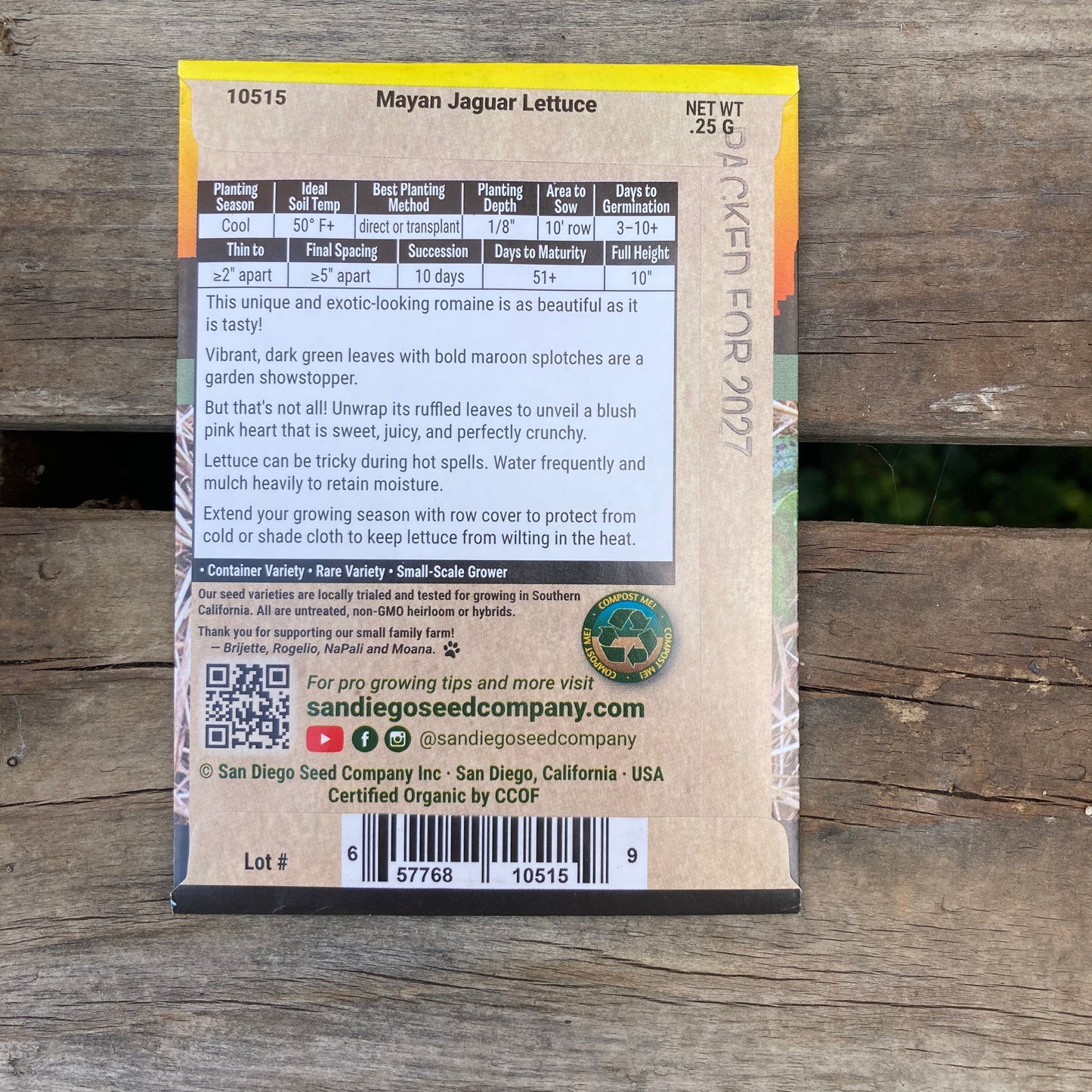 Lettuce, Mayan Jaguar - Organic - San Diego Seed Company