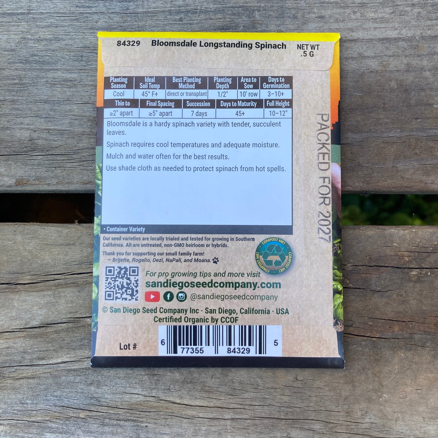 Spinach, Bloomsdale - Organic - San Diego Seed Company