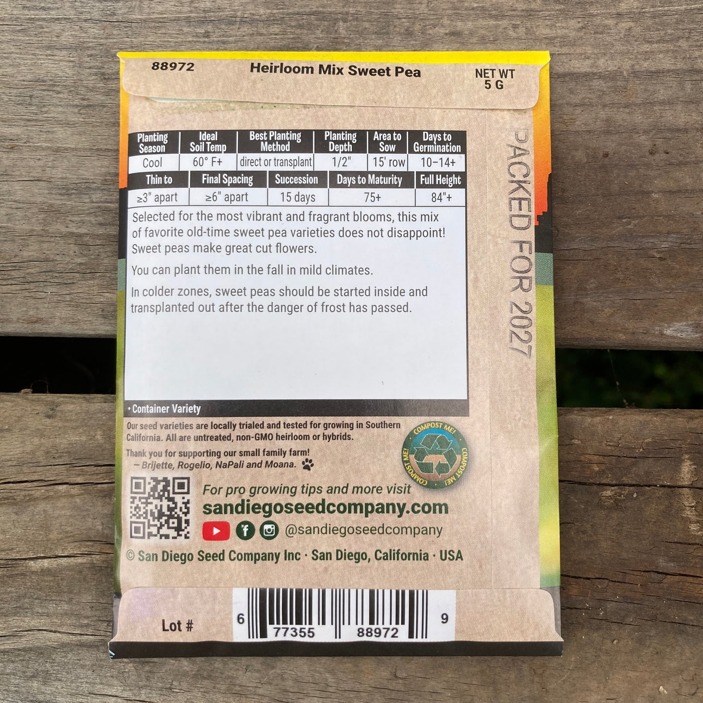 Sweet Peas, Heirloom Mix - San Diego Seed Company