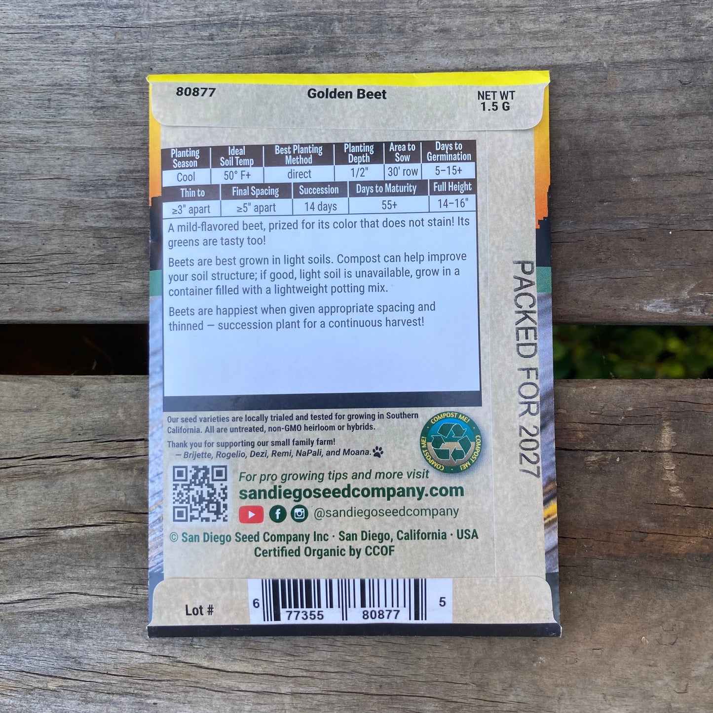 Beet, Golden - Organic - San Diego Seed Company