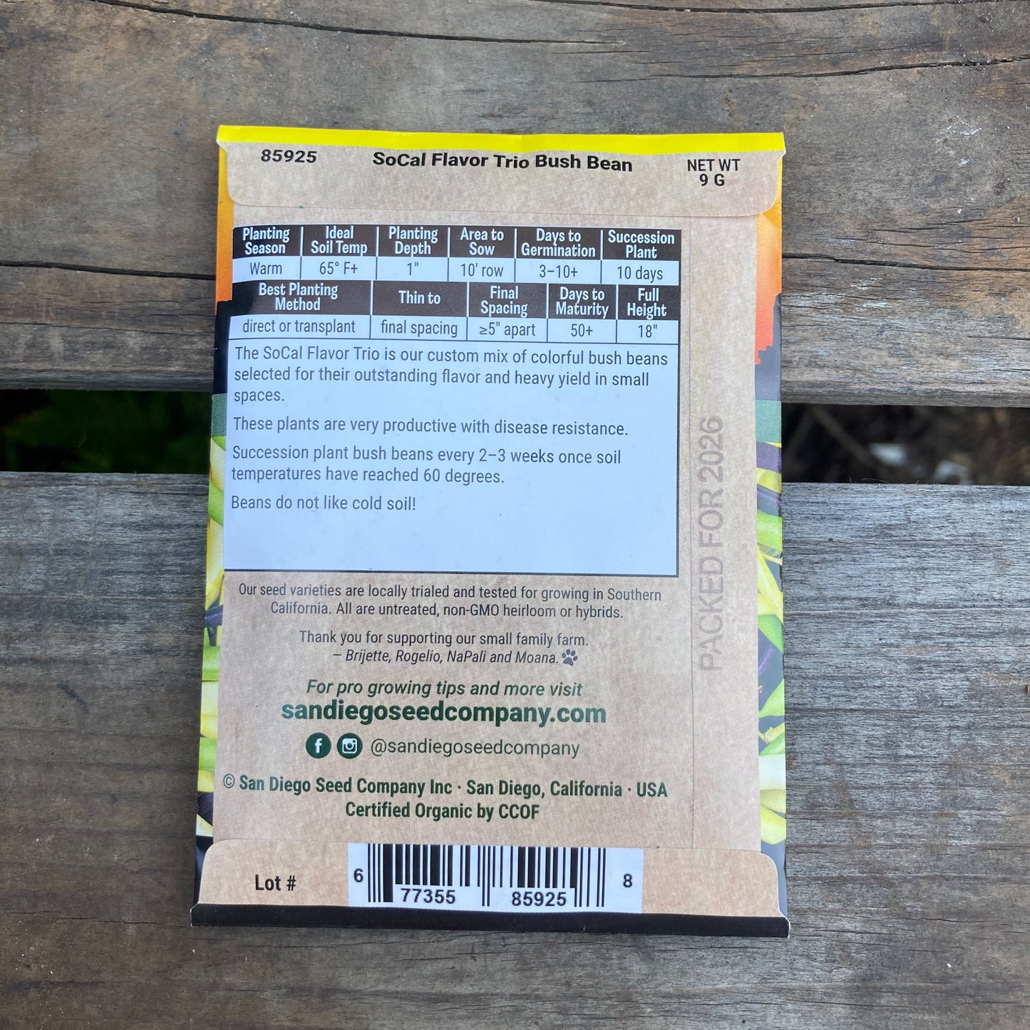 Bush Bean, SoCal Flavor Trio - Organic - San Diego Seed Company