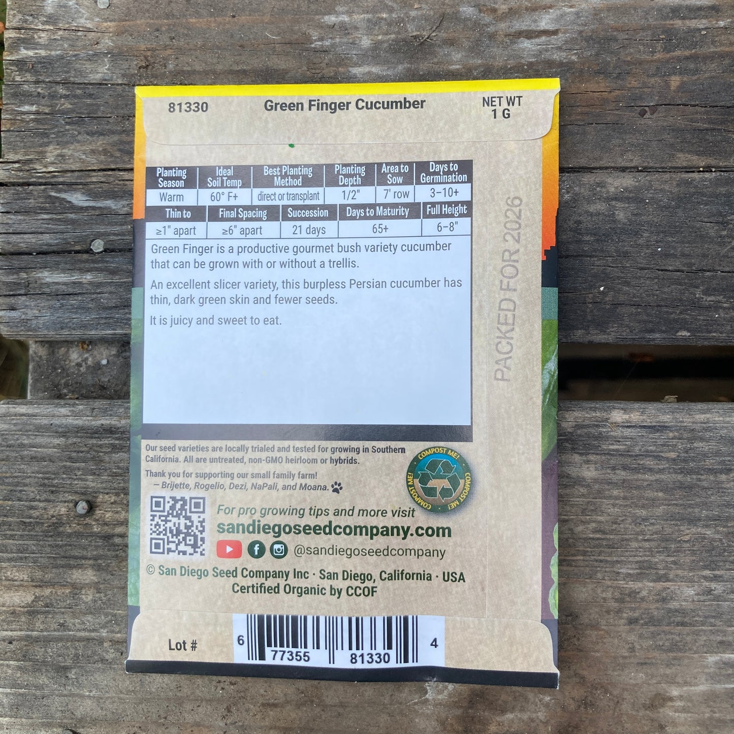 Cucumber, Green Finger - Organic - San Diego Seed Company