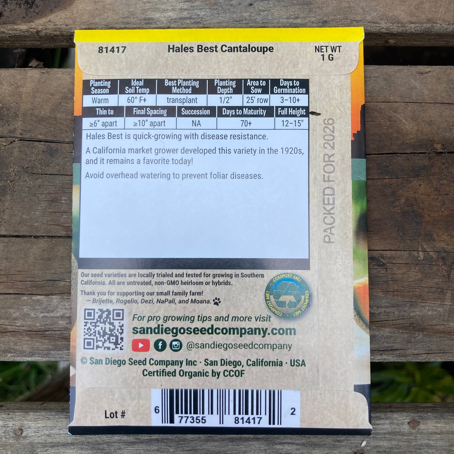 Cantaloupe, Hales Best - Organic - San Diego Seed Company