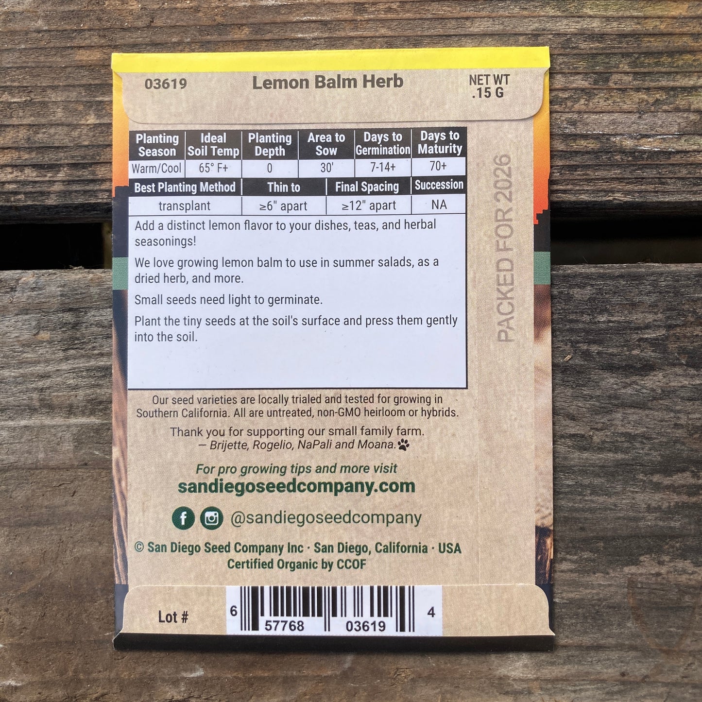 Lemon Balm - Organic - San Diego Seed Company