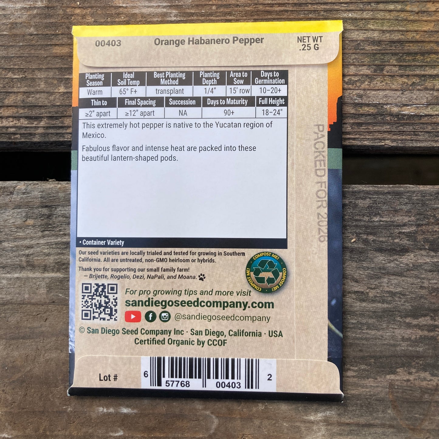 Pepper, Orange Habanero - Organic - San Diego Seed Company