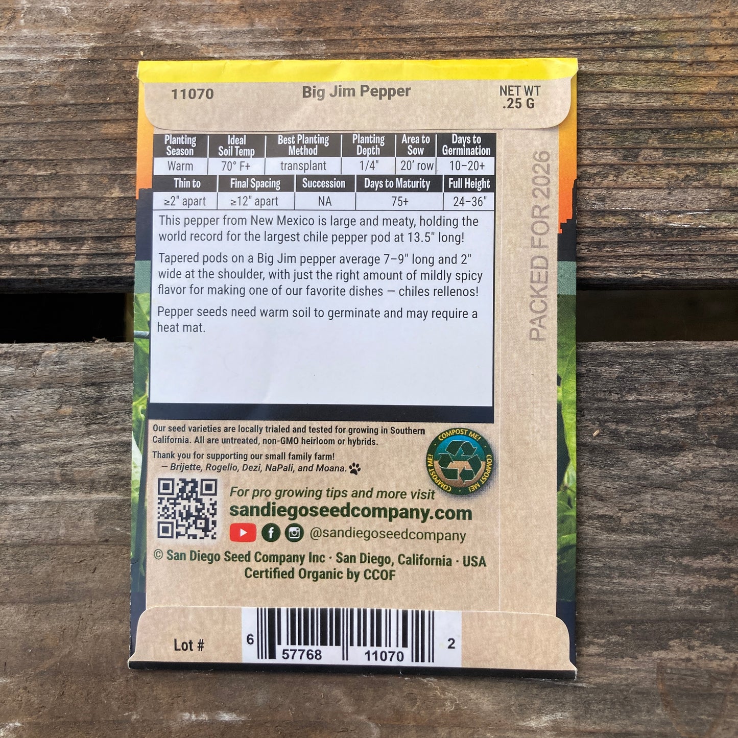 Pepper, Big Jim - Organic - San Diego Seed Company