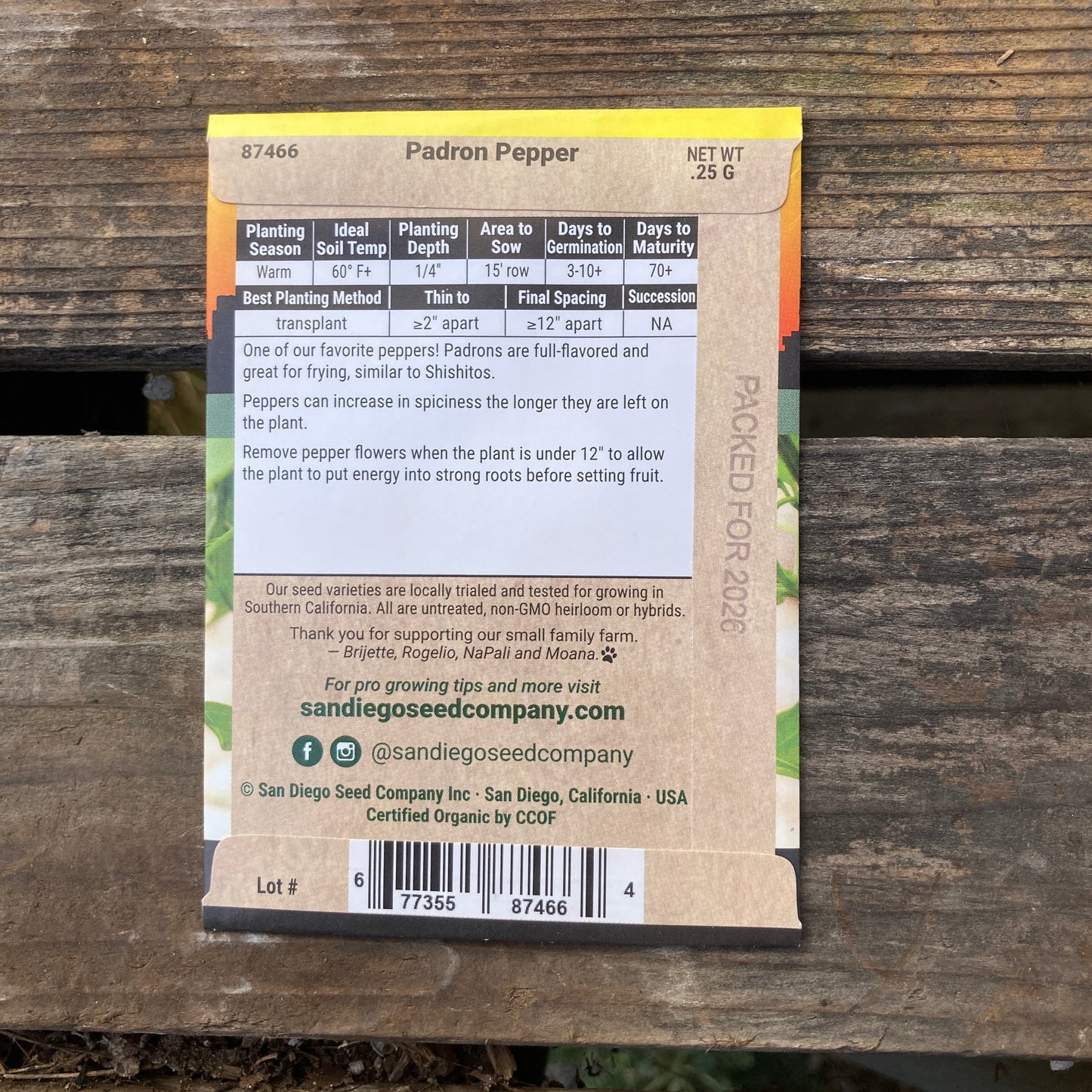 Pepper, Padron - Organic - San Diego Seed Company