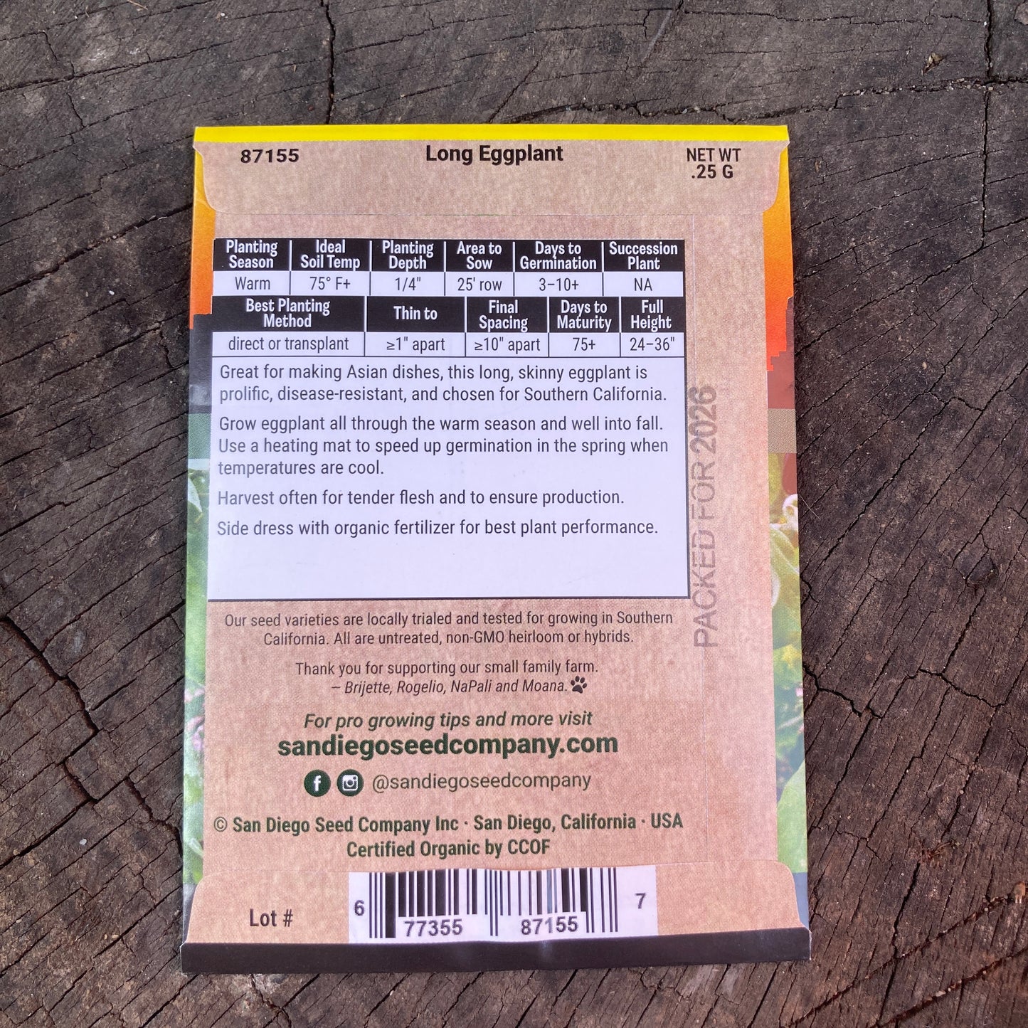 Eggplant, Long Purple - Organic - San Diego Seed Company