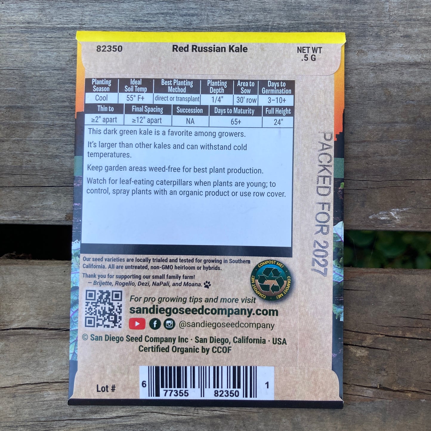 Kale, Red Russian - Organic - San Diego Seed Company
