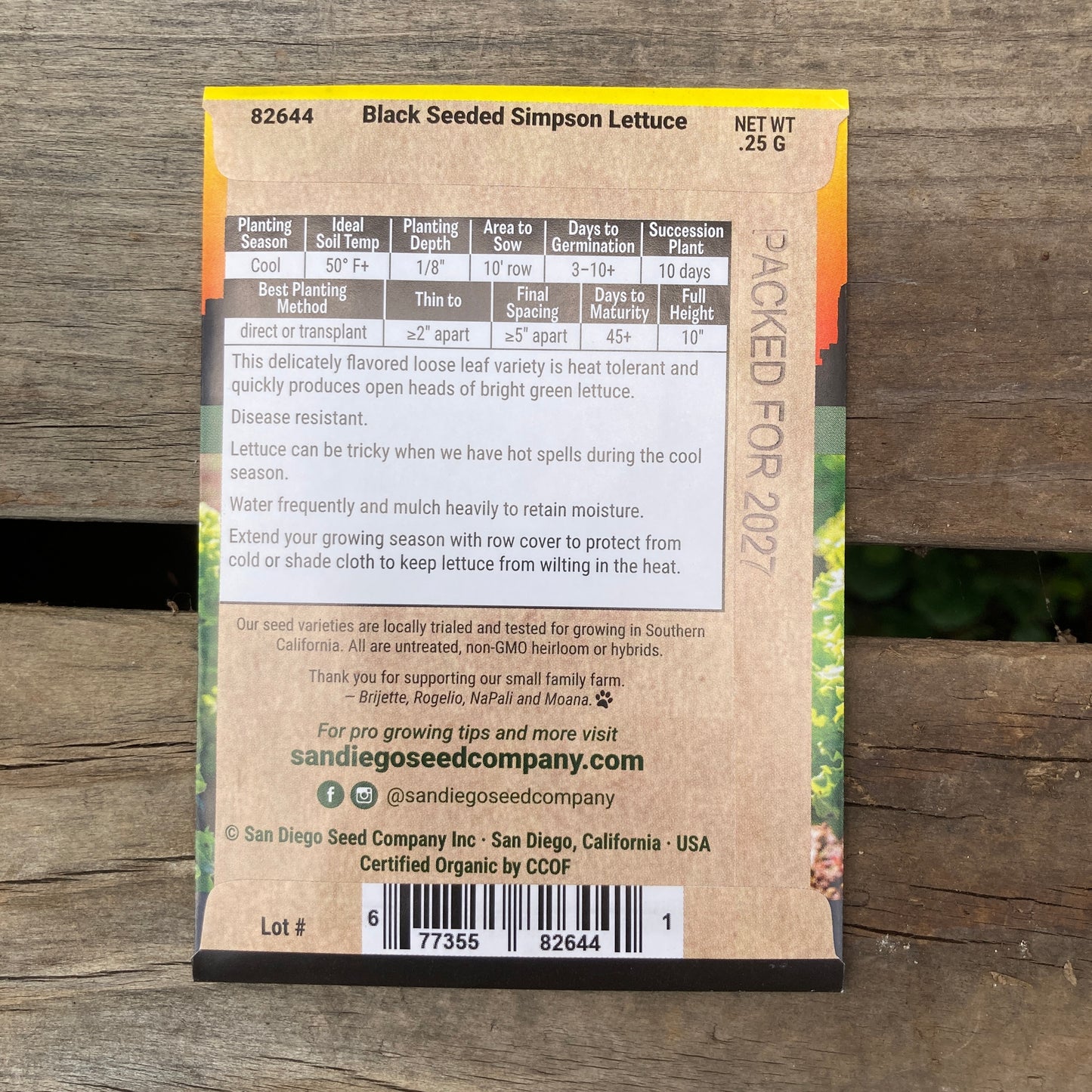 Lettuce, Black Seeded Simpson - Organic - San Diego Seed Company