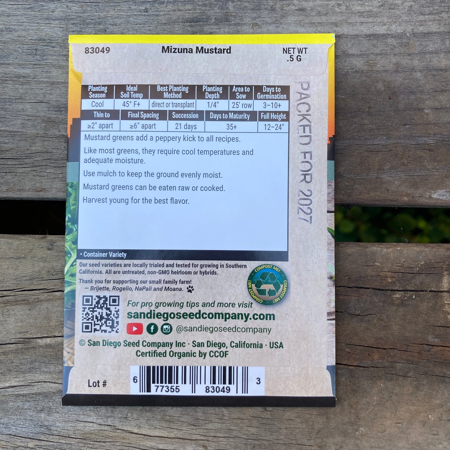 Mustard Greens, Mizuna - Organic - San Diego Seed Company