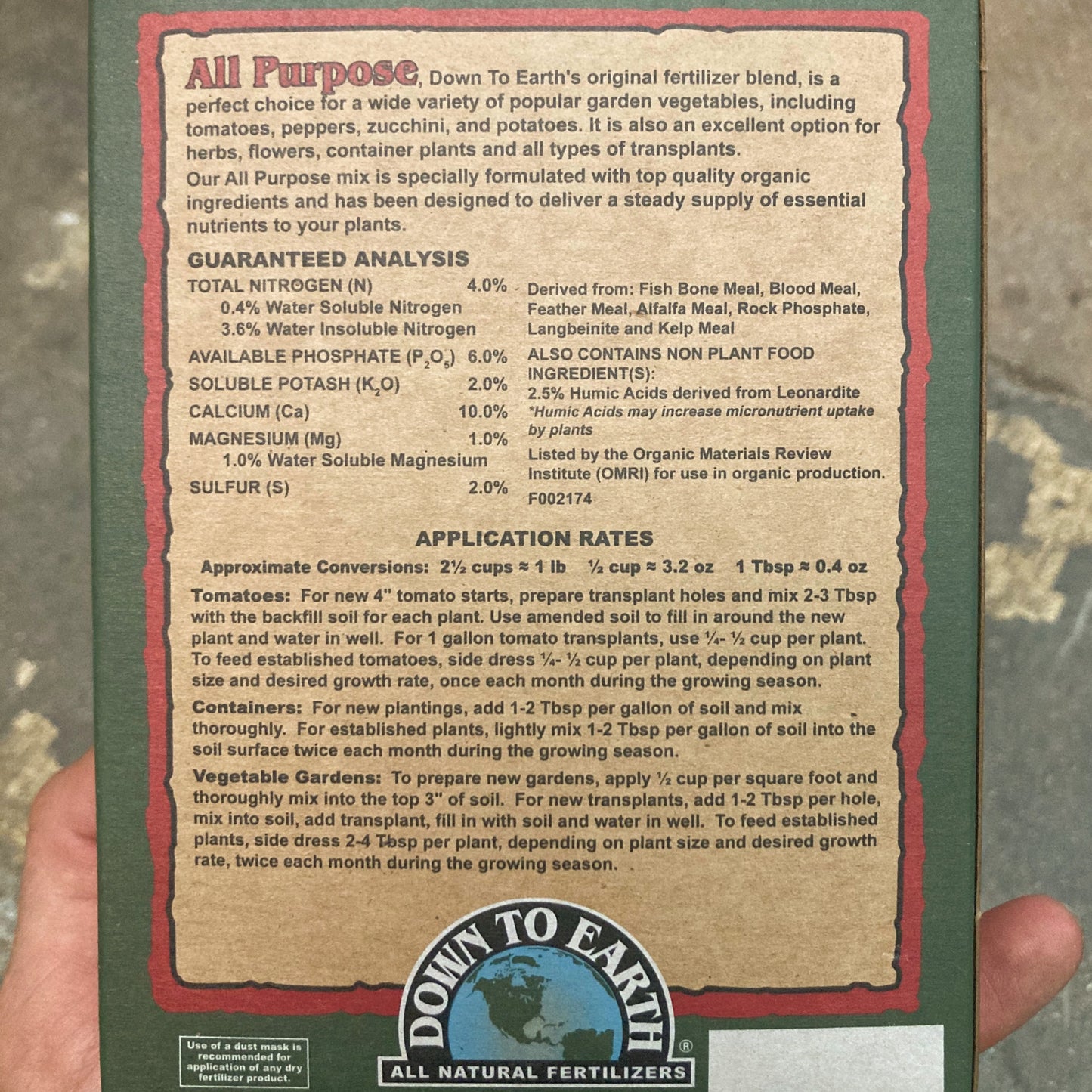 All Purpose Fertilizer - Down to Earth - 1 Lb Box