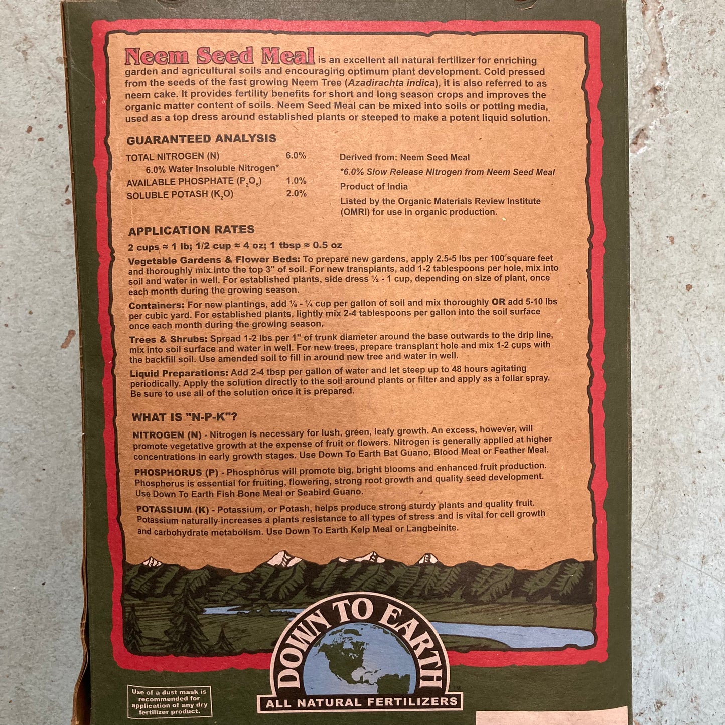 Neem Seed Meal - Down to Earth - 5 Lb Box