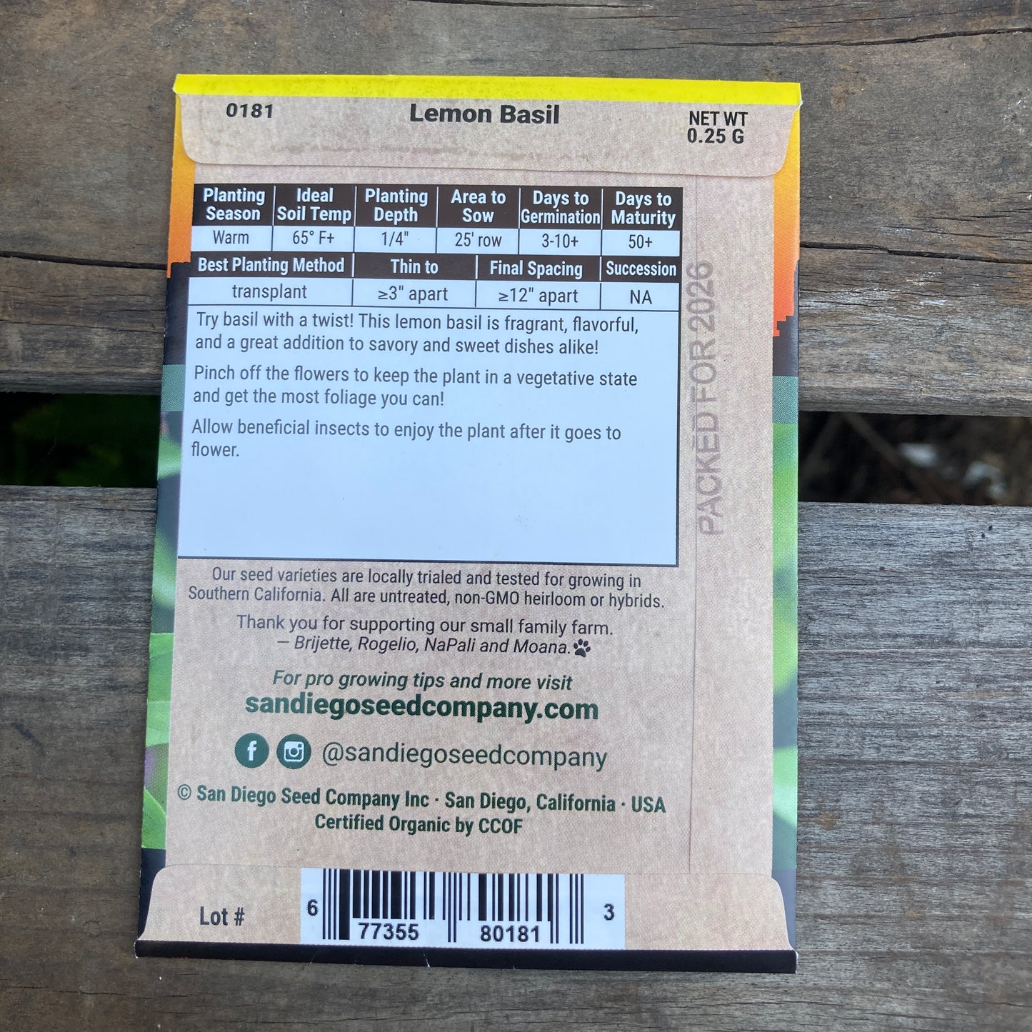 Basil, Lemon - Organic - San Diego Seed Company