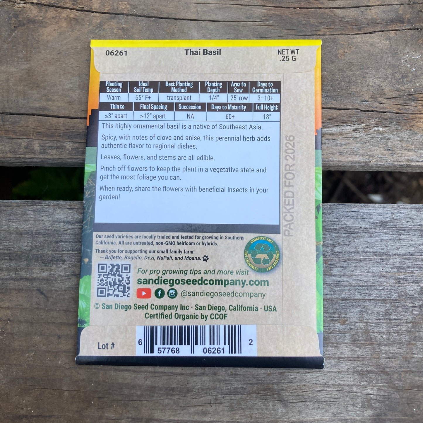 Basil, Thai - Organic - San Diego Seed Company