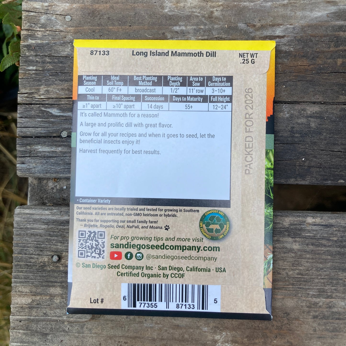 Dill, Long Island Mammoth - Organic - San Diego Seed Company