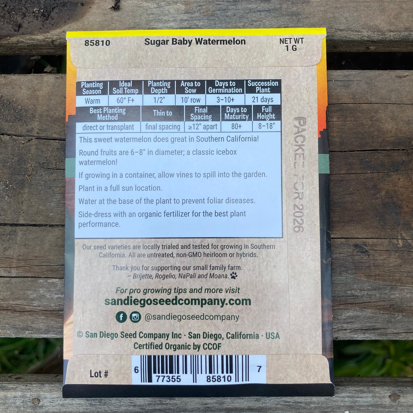Watermelon, Sugar Baby - Organic - San Diego Seed Company