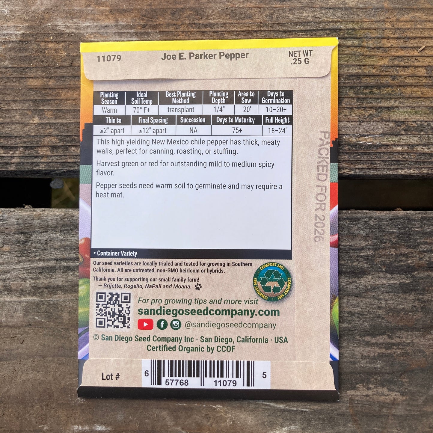 Pepper, Joe E. Parker - Organic - San Diego Seed Company