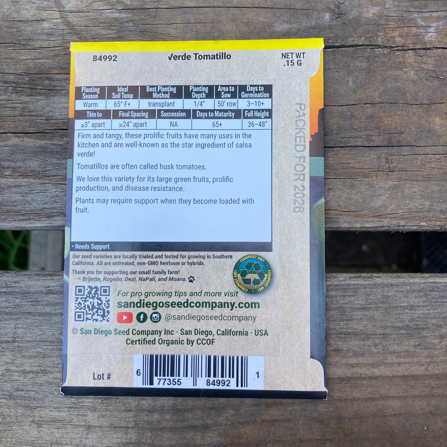 Tomatillo, Verde - Organic - San Diego Seed Company